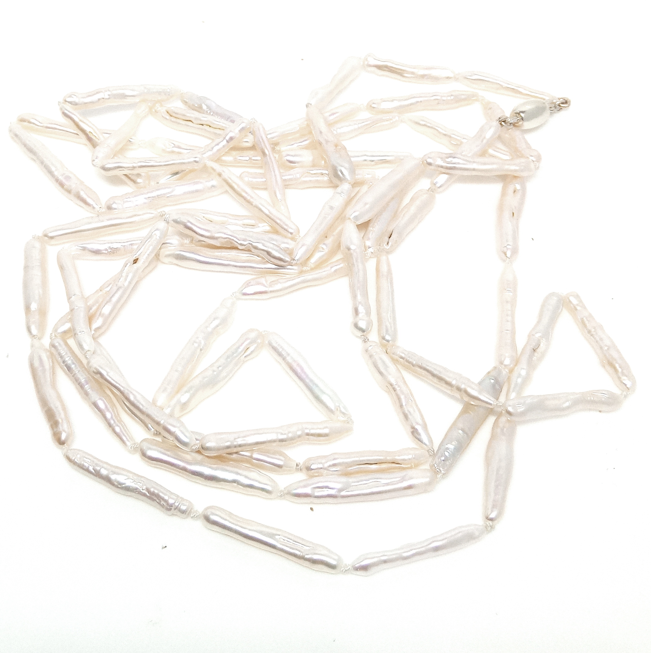 White Long Thin Sticks Pearl Necklace